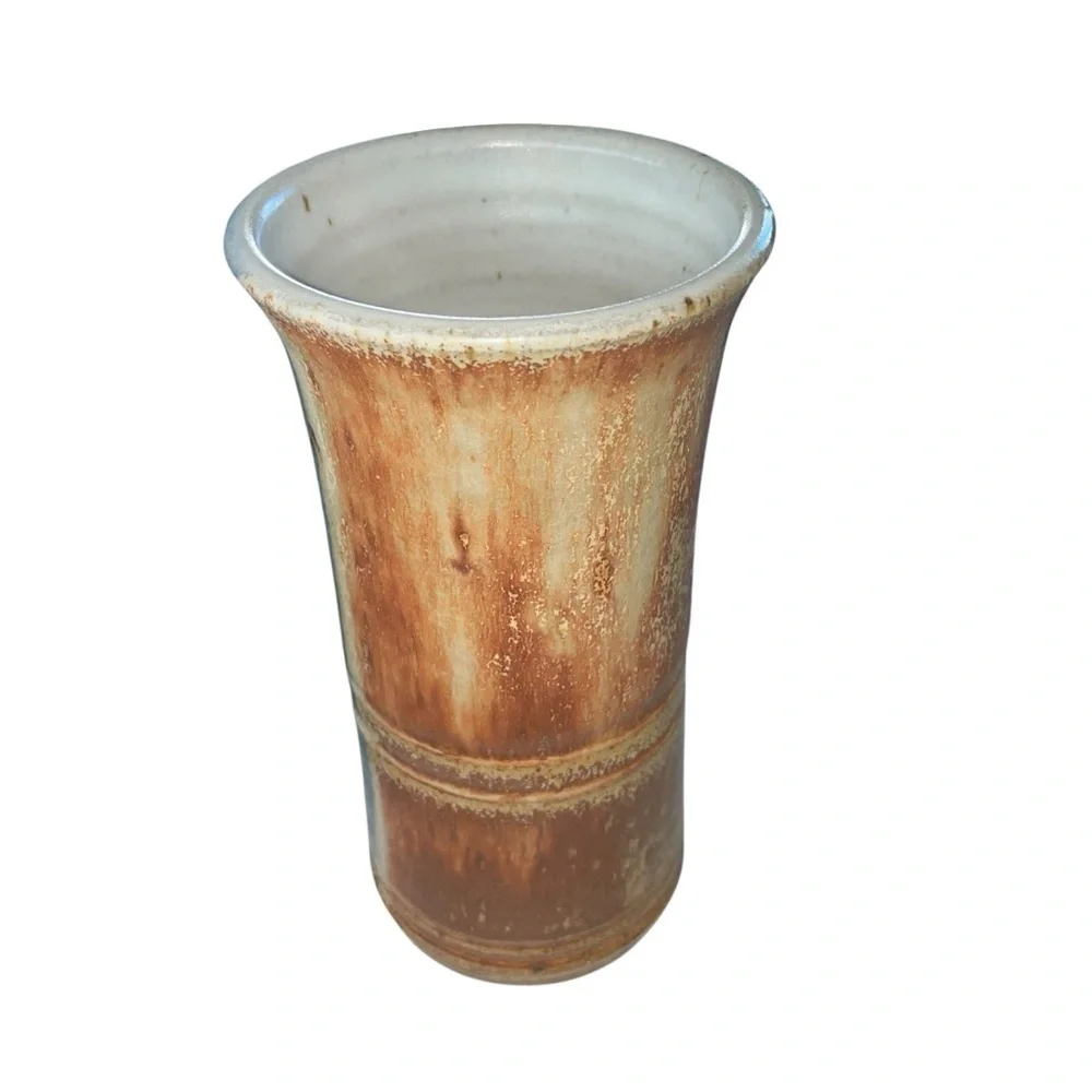 Handmade Vintage Scandinavian Rustic Ceramic Vase – Brown & Blue Glazed Pottery